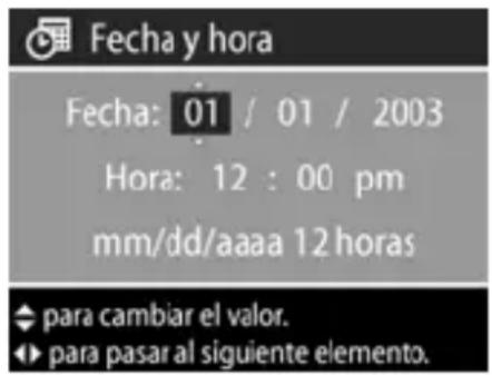 HP PhotoSmart 930 - Ajuste de la fecha y la hora - 1