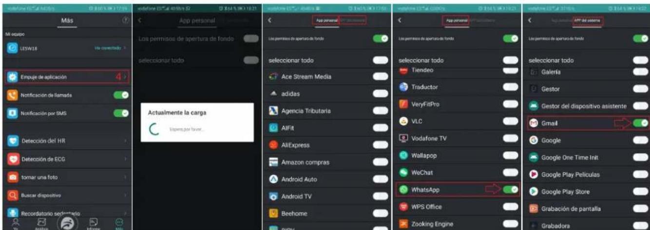 Más Mi equipo LESW18 Empuje de aplicación Notificación de llamada Notificación por SMS Detección del HR Detección de ECG tornar una foto Buscar dispositivo Recordatorio sedimentario Los permisos de apertura de fondo seleccionar todo Actualmente la carga lasper por timer... App personal App personal app Los permisos de apertura de fondo seleccionar todo Ace Stream Media adidas Agencia Tributaria AlFit AliExpress Amazon compras Android Auto Android TV Beehome RIPY Seleccionar todo Tiendeo Traductor VeryFitPro VLC Vodafone TV Wallapop WeChat WhatsApp WPS Office Zooking Engine Email Google Google One Time Init Google Play Películas Google Play Store Grabación de pantalla Grabadora