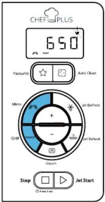 CHEF PLUS 650 Favourite Auto Clean Mkro + - Jet Defrost Grill Jet Reheat Steam Stop Jet Start Power 2 sec