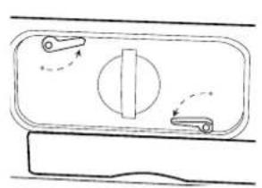 Simple line drawing of a door handle with two switches and a central knob (no text or symbols)