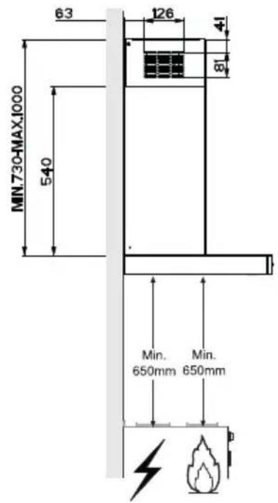 63 126 41 MIN.730-MAX1000 540 81 Min. 650mm Min. 650mm P
