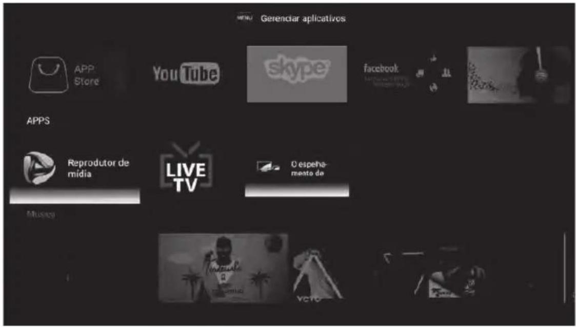 MERNU Gerendar aplicativos APP Store YouTube skype facebook Reprodutor de média LIVE TV O espeha- mesto de Musejo