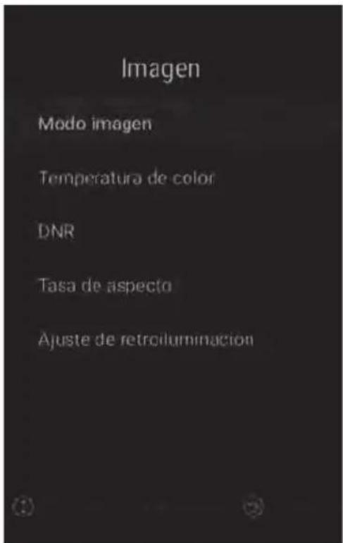 Imagen Modo imagen Temperatura de color DNR Tasa de aspecto Ajuste de retroluminaion