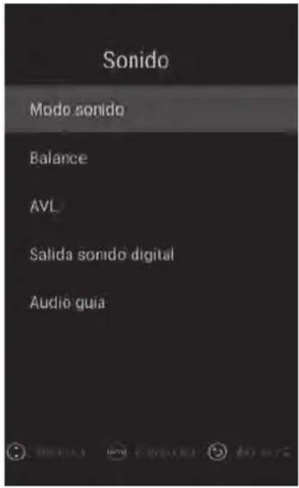 Sonido Modo sonido Balance AVL Salida sonido digital Audio guia
