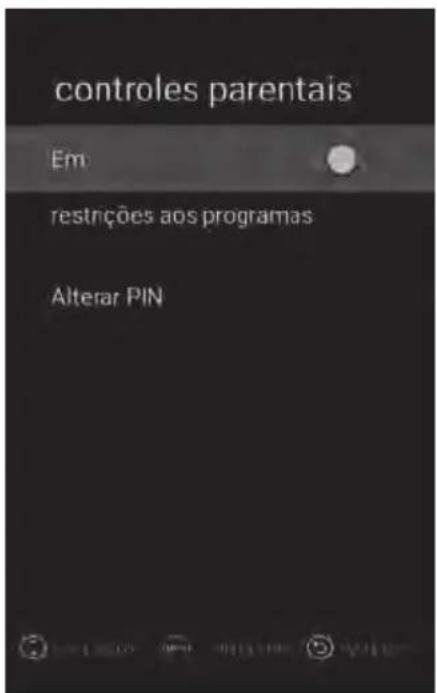 controles parentais Em restnções aos programas Alterar PIN