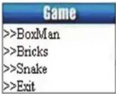 Game >>BoxMan >>Bricks >>Snake >>Exit