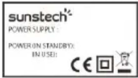sunstech® POWER SUPPLY : POWER ON STANDBY: IN USE: CE 回