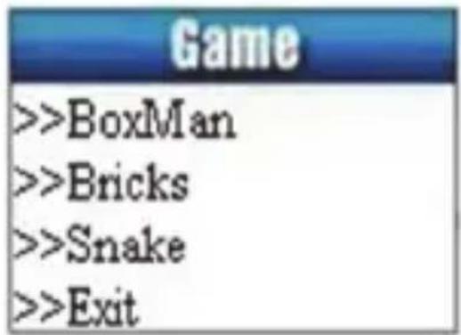 Game >>BoxMan >>Bricks >>Snake >>Exit