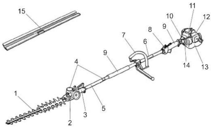 Technical diagram of a mechanical device with numbered components, including a shaft and chain assembly.