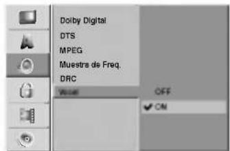 Dolby Digital DTS MPEG Muestra de Freq. DRC Visual OFF ✓ CM