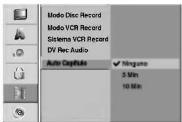 Modo Disc Record Modo VCR Record Sistema VCR Record DV Rec Audio Auto Capsule ✓ Ninguno 5 Min 10 Min