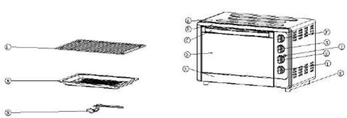 Technical diagram showing exploded and assembled views of a microwave oven with labeled components