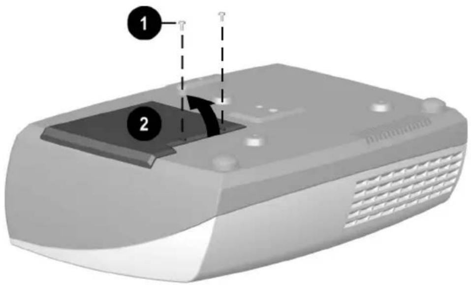 Diagram of a remote control device with labeled parts 1 and 2, showing internal components and directional arrows.
