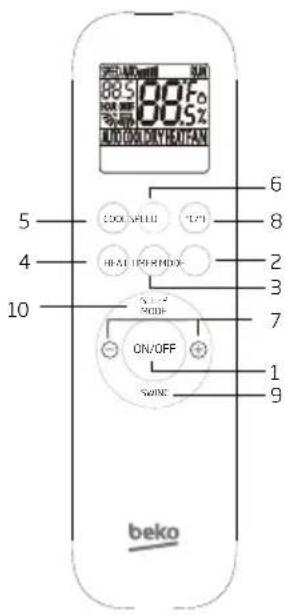 80°F 80% Hz 100V DCVH-DIAN 5 COOKSHED 4 HEAT (FR) RMD 10 MODE ON/OFF SWINE 6 8 2 3 7 1 9 beko