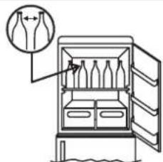 Diagram of an open refrigerator with bottles inside, showing a close-up of the lid and a magnified inset of the lid.
