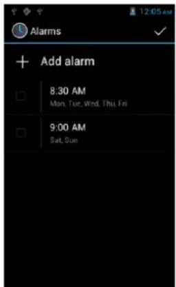 Alarms + Add alarm 8:30 AM Mon. Tue, Wed, Thu, Fri 9:00 AM Sat, Sun