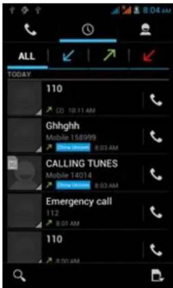 ALL TODAY 110 (2) 10:11 AM Ghhghh Mobile 158999 China Mobile 8:03 AM CALLING TUNES Mobile 14014 China Unicom 8:03 AM Emergency call 112 8:01 AM 110 8:00 AM