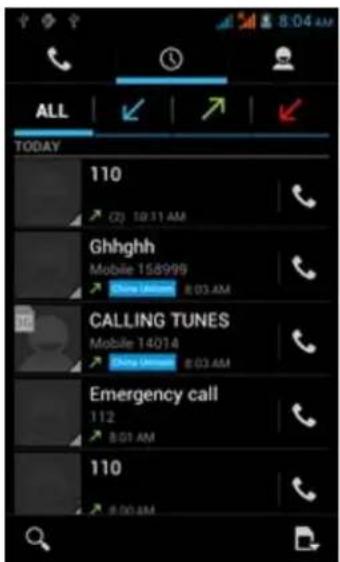 ALL TODAY 110 (2) 10:11 AM Ghhghh Mobile 158999 China Unicom 8:03 AM CALLING TUNES Mobile 14074 China Unicom 8:03 AM Emergency call 112 8:01 AM 110 8:00 AM