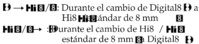 B → Hi8/8: Durante el cambio de Digital8 B a Hi8 Hi8 stándar de 8 mm 8 Hi8/8 → :Durante el cambio de Hi8 / Hi8 estándar de 8 mm 8a Digital8 B