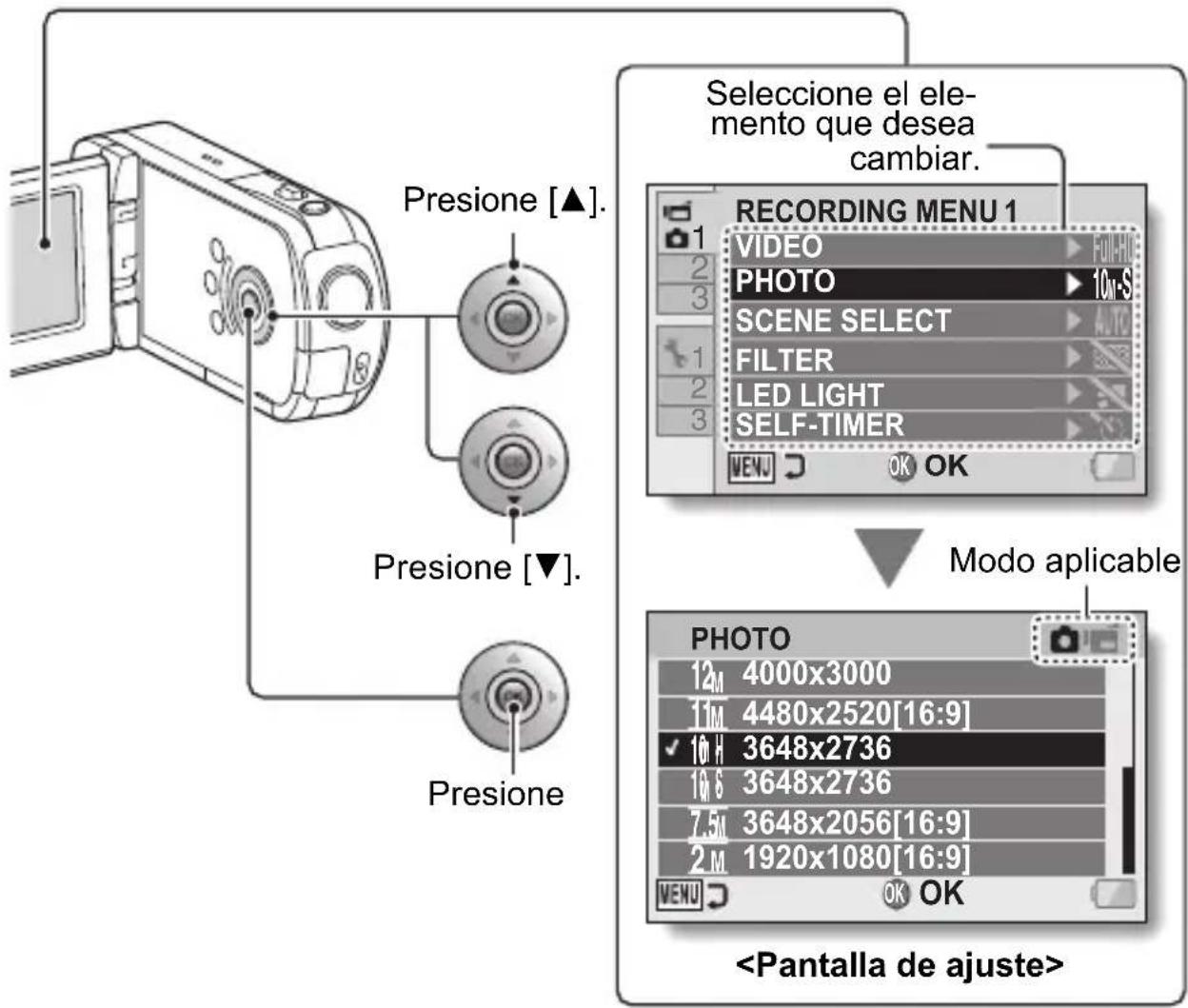 TOSHIBA Camileo SX500 - Presione [▲] o [▼] para seleccionar el elemento que desea cambiar y presione el botón OK. - 1