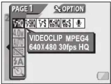 PAGE 1 OPTION T-HQ T-S HQ S VIDEOCLIP MPEG4 640X480 30fps HQ