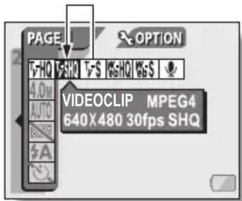 PAGE OPTION T-HQ T-SHQ T-S HQ H-S 4.0M AUTO A VIDEOCLIP MPEG4 640X480 30fps SHQ