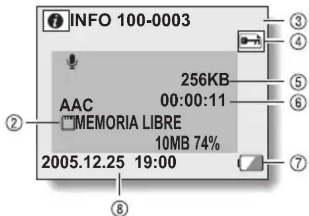 INFO 100-0003 AAC MEMORIA LIBRE 256KB 00:00:11 10MB 74% 2005.12.25 19:00