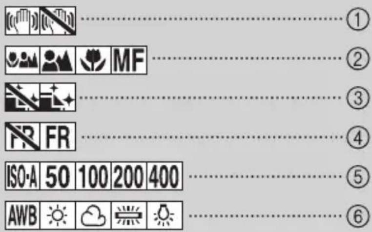 ① MF ② ③ FR FR ④ ISO-A 50 100 200 400 ⑤ AWB