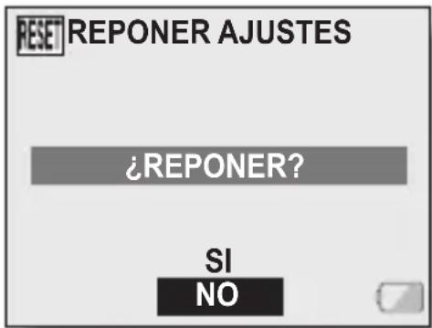 RESET REPONER AJUSTES ¿REPONER? SI NO