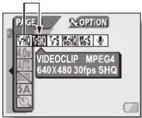 PAGE OPTION T-HQ T-SHQ T-S HQ H-S 4.0M AUTO A VIDEOCLIP MPEG4 640X480 30fps SHQ