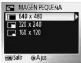 IMAGEN PEQUENA 640 x 480 320 x 240 160 x 120 MENU Salir OK Ajus