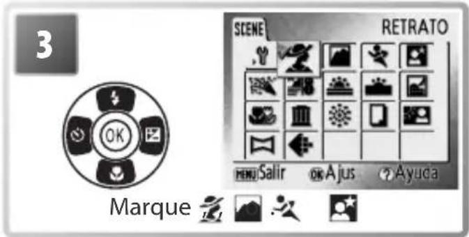 3 SCENE RETRATO MENU Salir OK Ajus ?Ayuda Marque