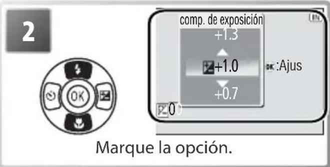 2 comp. de exposición +1.3 +1.0 +0.7 OK :Ajus 0 Marque la opción.