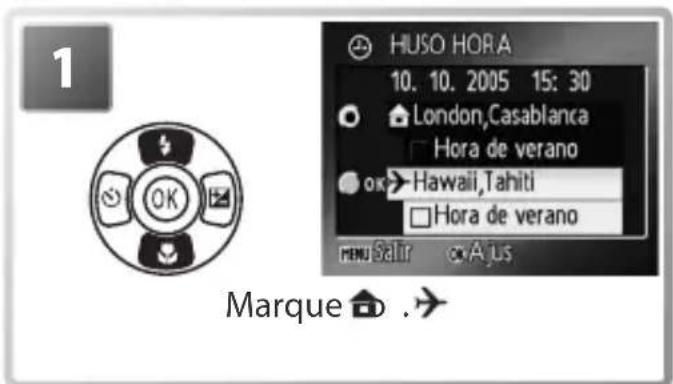 1 HUSO HO HA 10. 10. 2005 15: 30 London,Casablanca Hora de verano ok>Hawaii,Tahiti Hora de verano MENU SAIR A J US Marque ↗ .→