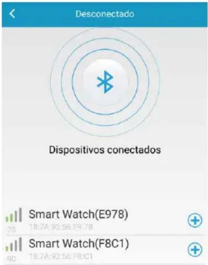 Desconectado Dispositivos conectados Smart Watch(E978) 18:7A:93:56:E9.78 Smart Watch(F8C1) 18:7A:93:56:F8:C1