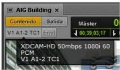AIG Building Contenido Salida Máster 0 V1 A1-2 TC1 Env1 00:39:03:17 XDCAM-HD 50mbps 1080i 60 PCM V1 A1-2 TC1