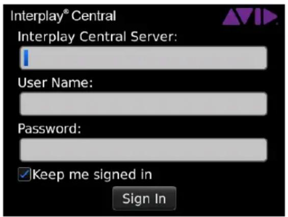 Avid Interplay Central 1.5 - Para iniciar sesión: - 2