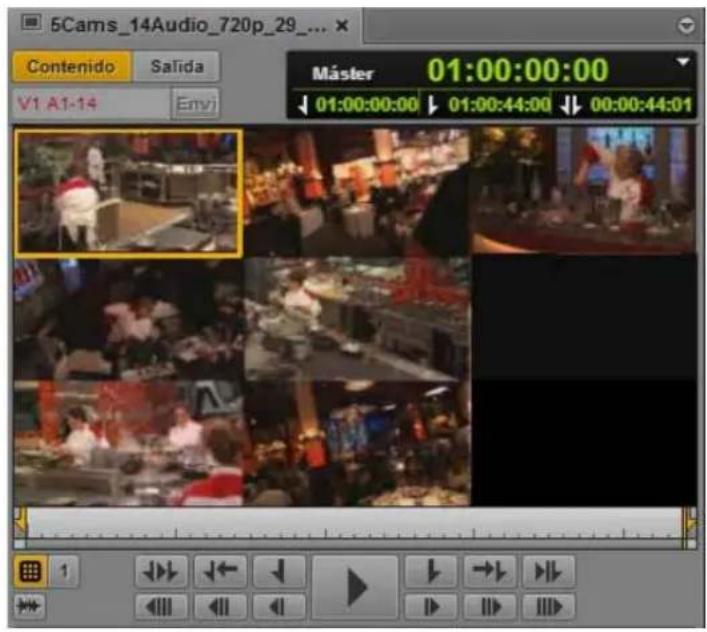 5Cams_14Audio_720p_29_... Contenido Salida V1 A1-14 Envj Máster 01:00:00:00 ↓ 01:00:00:00 ↓ 01:00:44:00 ↓ 00:00:44:01