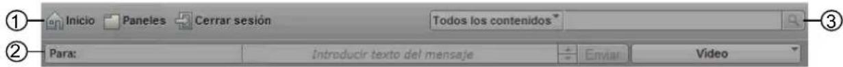① Inicio Paneles Cerrar sesión Todos los contenidos ② Para: Introducir texto del mensaje Enviar Video