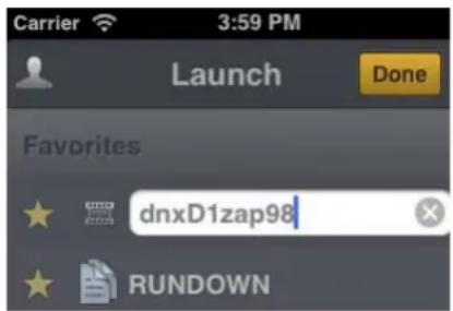 Carrier 3:59 PM Launch Done Favorites dnxD1zap98 RUNDOWN