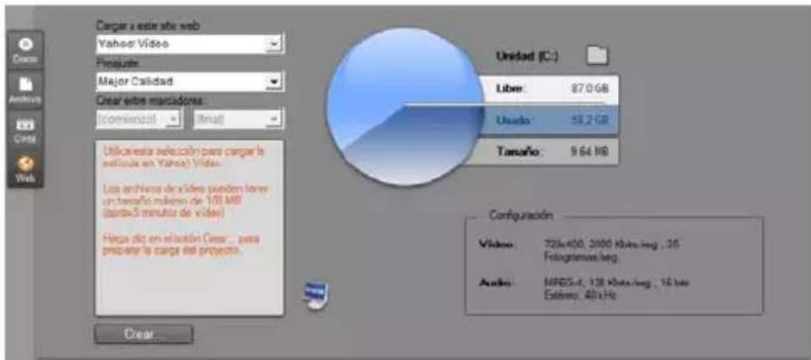Cargar a este site web Yahoo! Video Private: Major Calidad Crear entre marcadores: (comercial) - (Final) Utilicesta selección para cargar la señóca en Yahoo! Video. Los archivos de vides pueden tener un tamaño muteno de 100 MB (pardo 5 minuto de vides) Hapa dic en elación Cinar ... para prepare la carga del proyecto. Crear Unidad (C:) Liber: 87.0 GB Empresa: 59.2 GB Tamaño: 9.64 MB Configuración Video: 72%400, 3000 KBa/deg., 20 Fotogramas/deg. Audio: MPEG-3, 128 KBa/deg., 10 bar Estimio, 40 kHz