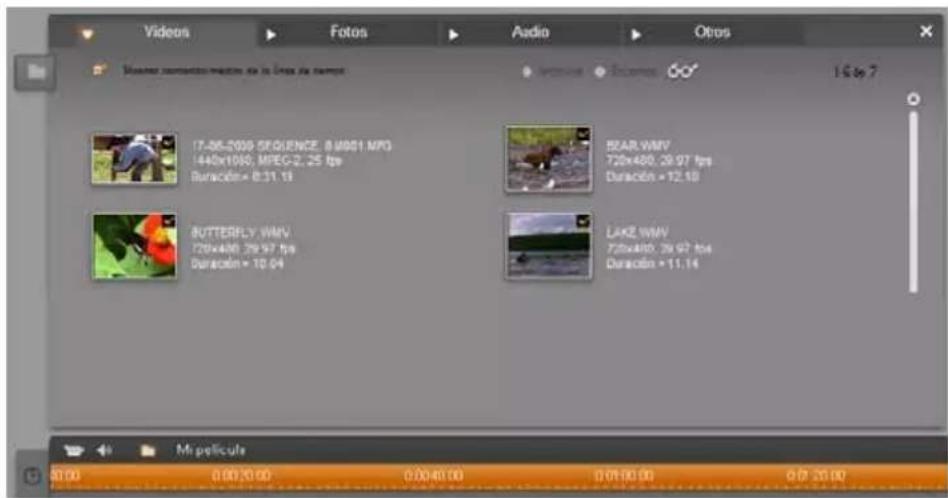 Videos Fotos Audio Otros 16.07 17-06-2009 SEQUENCE, 8 M051 MPG 1440x1080, MPEG-2.25 fps Buracón = 8:31.19 BEAR.WMV 720x480, 29.97 fps Duración = 12.10 BUTTERFLY.WMV 720x480, 29.97 fps Buracón = 10.04 LAKE.WMV 720x480, 29.97 fps Duración = 11.14 Mipollicula 00:00 0:00:20:00 0:00:40:00 0:01:00:00 0:01:20:00