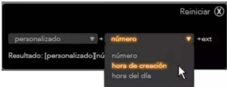 Personalizado Resultado: [personalizado]nú + número +ext número hora de creación hora del día