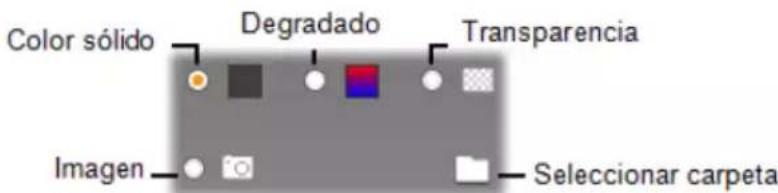 Color sólido Degradado Transparencia Imagen Seleccionar carpeta