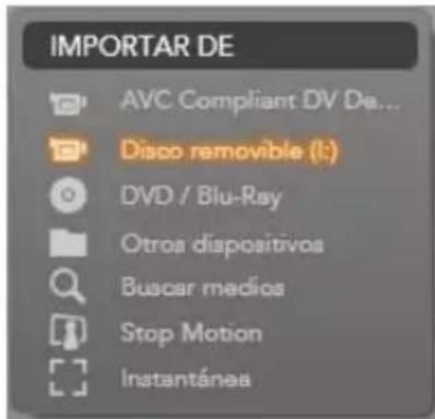 IMPORTAR DE AVC Compliant DV De... Disco removable (L:) DVD / Blu-Ray Otros dispositivos Buscar medios Stop Motion Instantánea