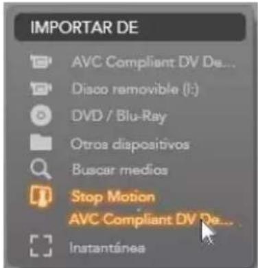 IMPORTAR DE AVC Compliant DV De... Disco removable (i:) DVD / Blu-Ray Otras dispositivos Buscar medios Stop Motion AVC Compliant DV De... Instantánea