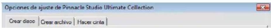 Opciones de ajuste de Pinnacle Studio Ultimate Collection Crear dioco | Create archivo | Hacer cinta |