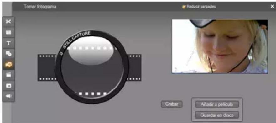 Tomar fotograma Reduce varpades STILL CAPTURE Grabar Añadir a película Guardar en disco
