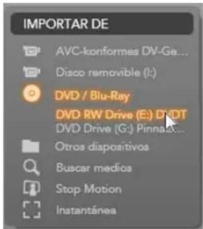 IMPORTAR DE AVC-konformes DV-Ge... Disco removable (L:) DVD / Blu-Ray DVD RW Drive (E:) DVD DVD Drive (G:) Pinna Otros dispositivos Buscar medios Stop Motion Instantánea