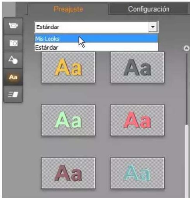 Preajuste Configuración Estándar Mis Looks Estándar Aa Aa Aa Aa Aa Aa